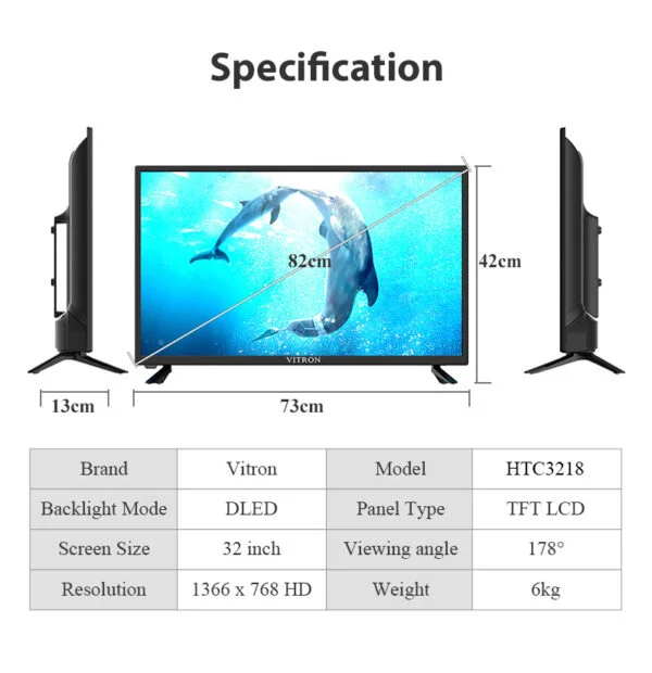 Vitron 32 inch Frameless Television LED Digital TV with Inbuilt Decoder DVBT2 HTC 3218 - Image 8