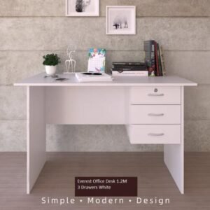 Everest Office Desk 1.2M 3 Drawers White
