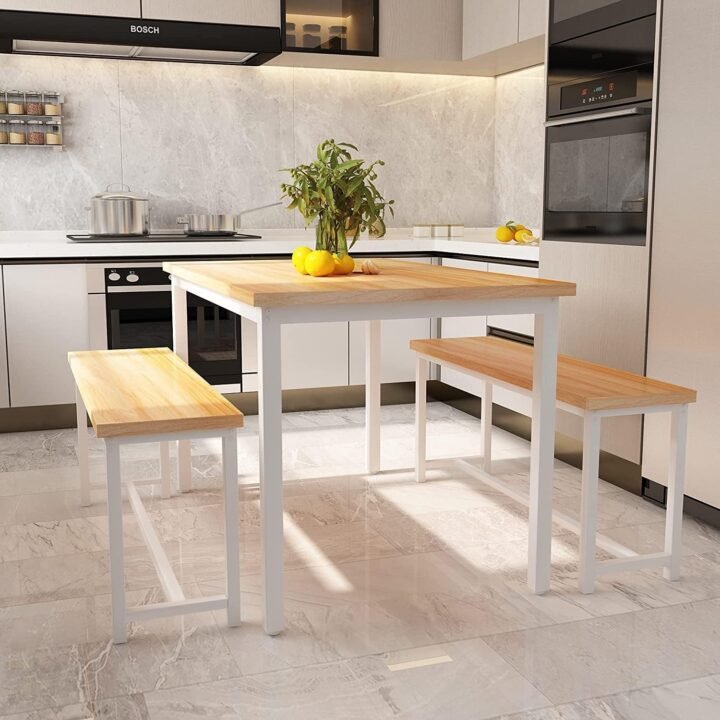 Dining Table Set for 4, Kitchen Table Set with 2 Benches