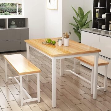Dining Table Set for 4, Kitchen Table Set with 2 Benches
