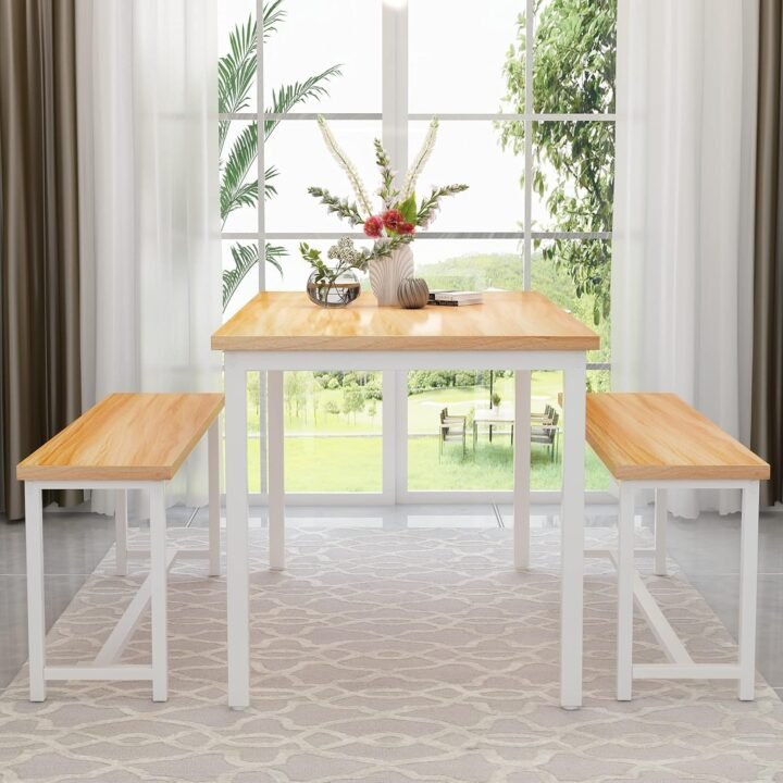 Dining Table Set for 4, Kitchen Table Set with 2 Benches