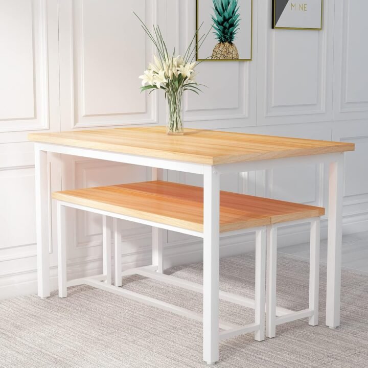 Dining Table Set for 4, Kitchen Table Set with 2 Benches