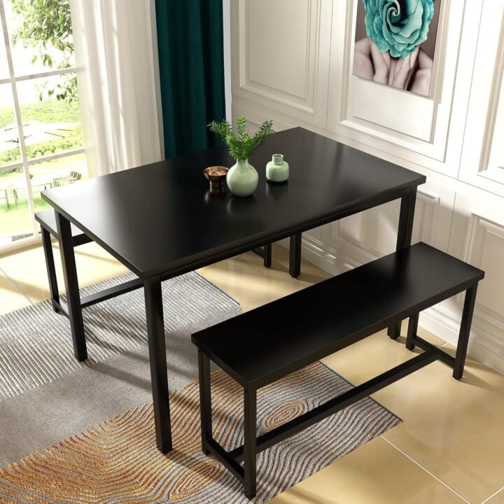 Dining Table Set for 4, Kitchen Table Set with 2 Benches