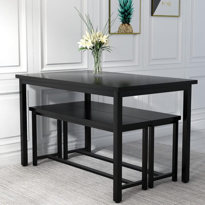 Dining Table Set for 4, Kitchen Table Set with 2 Benches