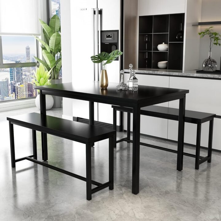 Dining Table Set for 4, Kitchen Table Set with 2 Benches