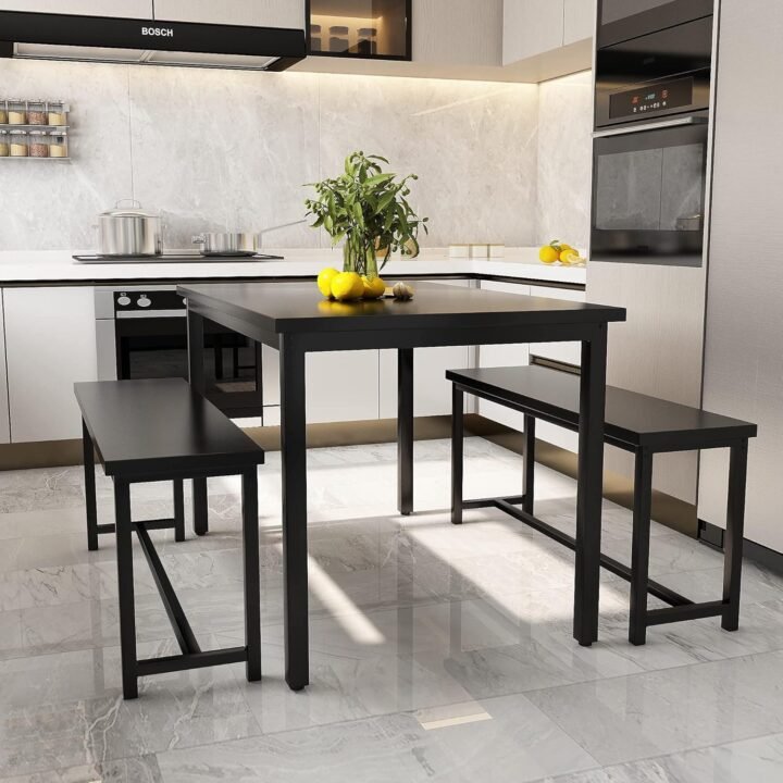 Dining Table Set for 4, Kitchen Table Set with 2 Benches