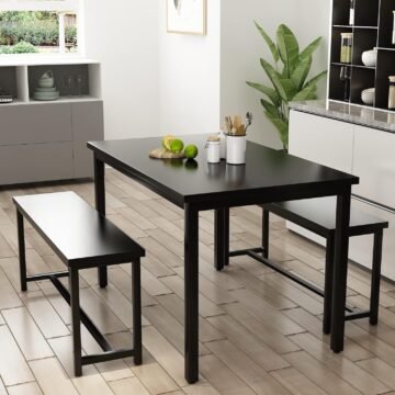 Dining Table Set for 4, Kitchen Table Set with 2 Benches