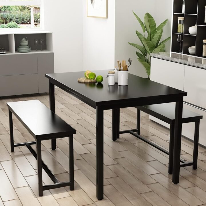 Dining Table Set for 4, Kitchen Table Set with 2 Benches