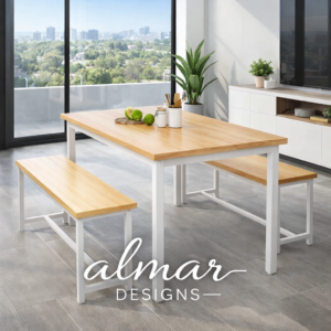 Diego Dining Table Set for 4 with 2 Benches Oak