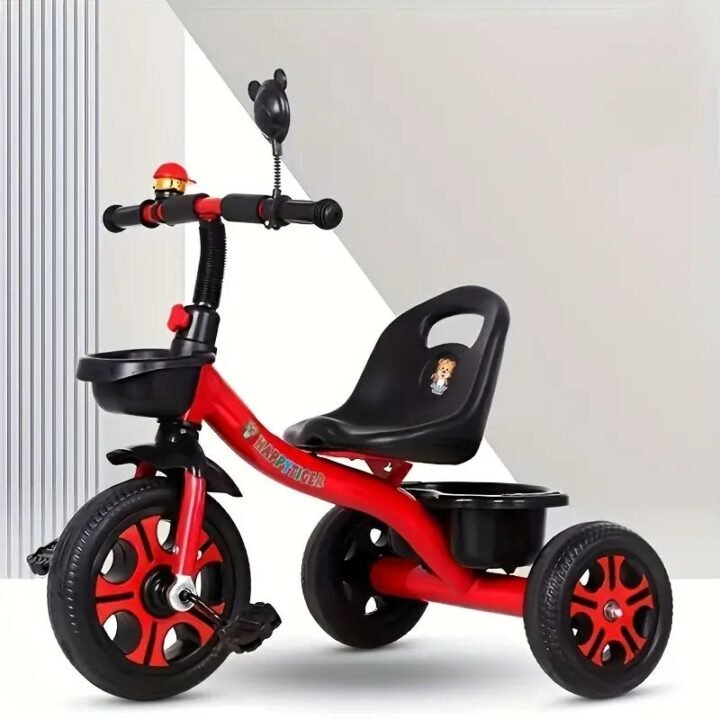Durable 3-Wheel Kids Tricycle – Adjustable Seat, Safety Harness & Storage Basket