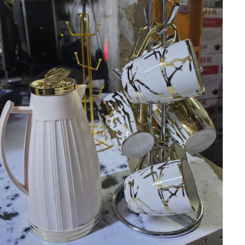 Elegant Ceramic Tea Set for Home, Office & Gifting – 6 Cups with Teapot