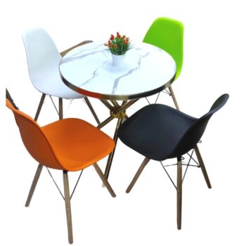 Round 4-Seater Dining Set with Marble Effect