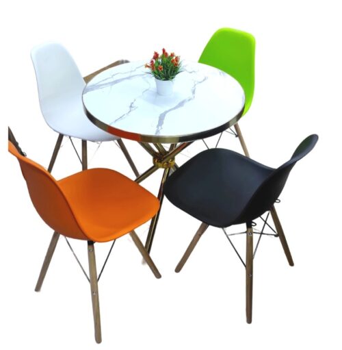Round 4-Seater Dining Set with Marble Effect