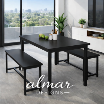 Diego Dining Table Set for 4 with 2 Benches Black