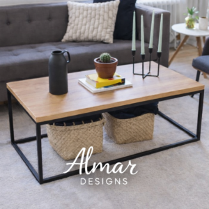 Felly Coffee Table 100x48x45cm – Oak MDF Top with Strong Black Metal Frame