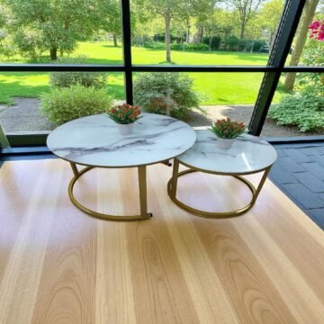 Glass Nesting Tables 2in1 – Marble Effect | Elegant Living Room Furniture