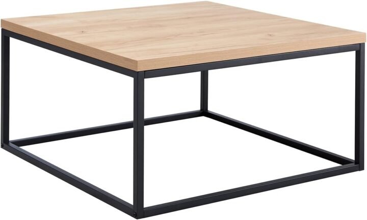 Wendo Square Coffee Table 60x60cm – Black Metallic Stand with Oak MDF Top