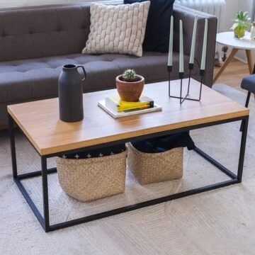 Felly Coffee Table 100x48x45cm – Oak MDF Top with Strong Black Metal Frame