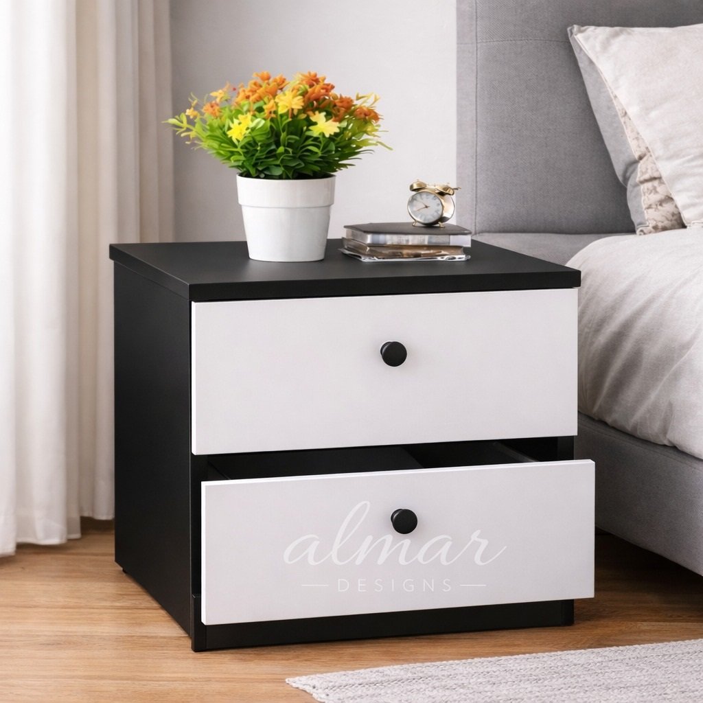 Julz Bedside Drawers black-white 1 Julz Bedside Drawers black-white