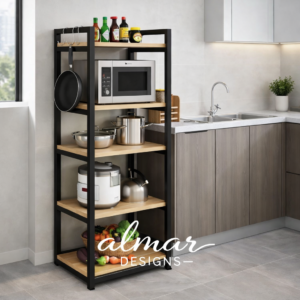 Multi-Layer Metal & Wood Kitchen Storage Rack | Modern Space-Saving Organizer