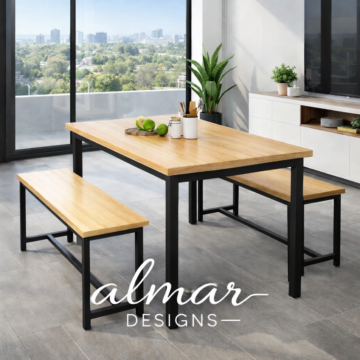 Diego Dining Table Set for 4 with 2 Benches Black and Oka