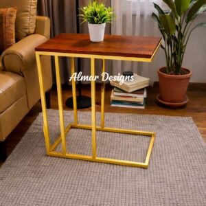 Sasha Wooden Side Table/Laptop Stand Brown top , and Gold stands