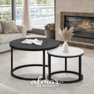Sierra Round Nesting Coffee Table-2pcs Set Black and White