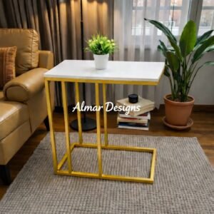 Sasha Wooden Side Table/Laptop white top , and gold stands