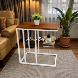 Sasha Wooden Side Table/Laptop Stand brown top , and white stands