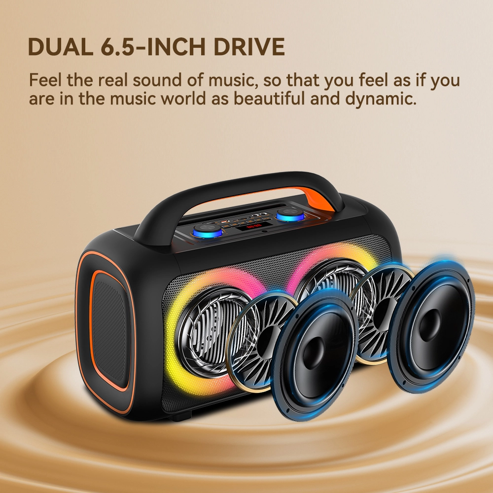ZQS-L19 40W Portable Bluetooth Party Speaker with Dual 6.5″ Speakers, Wireless Microphones, DSP, RGB LED Lights, FM Radio, USB/TF/AUX & Rechargeable Battery