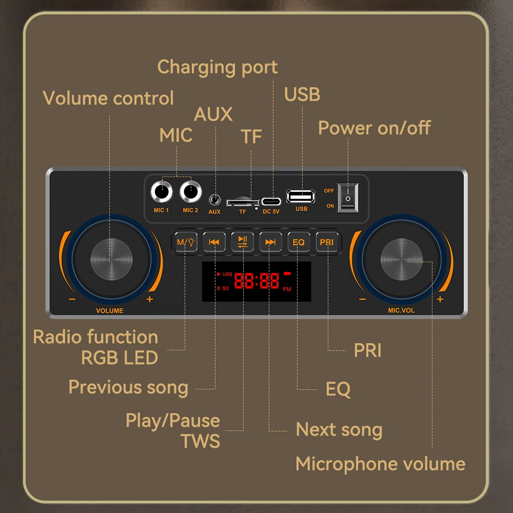 ZQS-L19 40W Portable Bluetooth Party Speaker with Dual 6.5″ Speakers, Wireless Microphones, DSP, RGB LED Lights, FM Radio, USB/TF/AUX & Rechargeable Battery