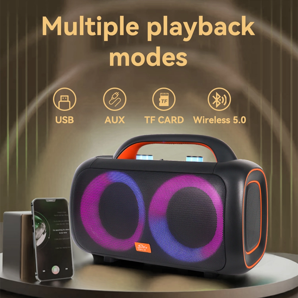 ZQS-L19 40W Portable Bluetooth Party Speaker with Dual 6.5″ Speakers, Wireless Microphones, DSP, RGB LED Lights, FM Radio, USB/TF/AUX & Rechargeable Battery