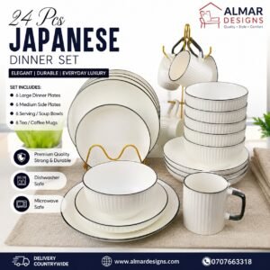 Japanese 24-Piece Solid Color Dinnerware Sets Ceramic Dinner & Side Plates, Ceramic Mugs And Bowl Set