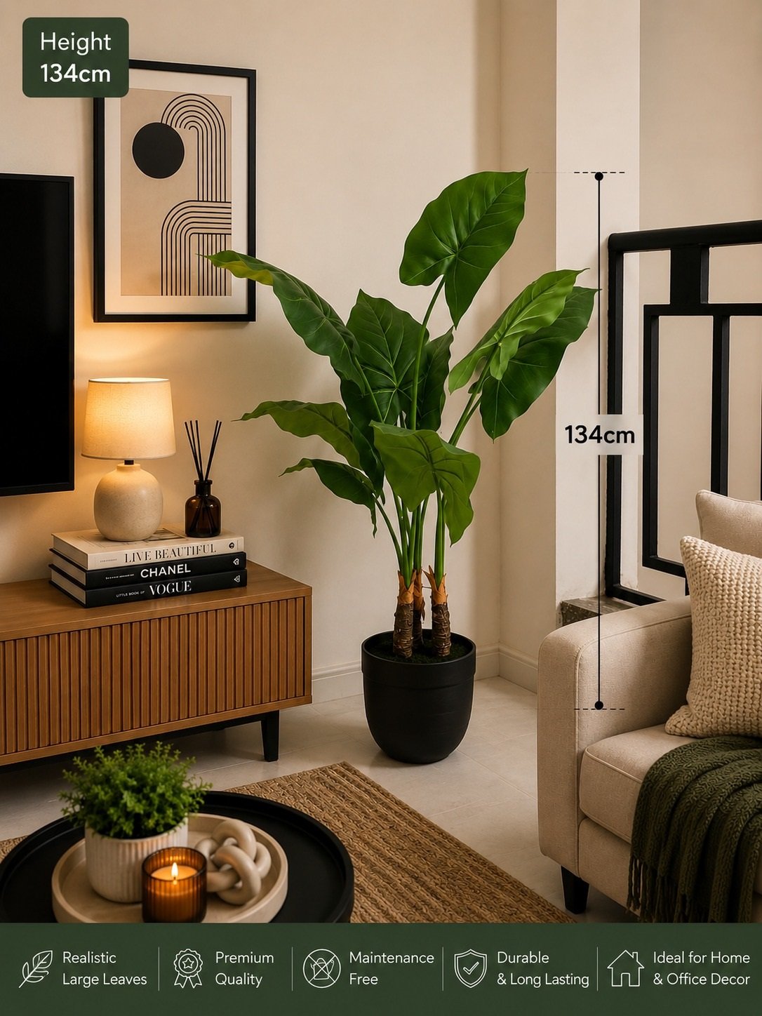 Elephant Ear Artificial Plant – Available in 134cm & 106cm 1 Elephant Ear Artificial Plant – Available in 134cm & 106cm