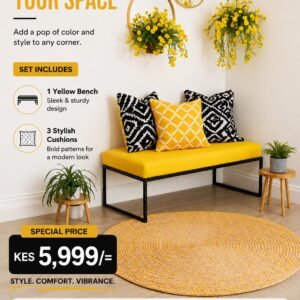 Yellow Bench with 3 Cushions – Stylish Modern Seating Set