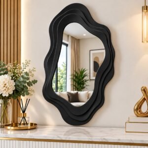 Wavy Wall Mirror – Grey, Gold and Black