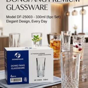 Dongfang Premium Glassware DF-25005 Series 330ml Diamond Long Crystal Highball Water Juice Glasses – Set of 6Pcs